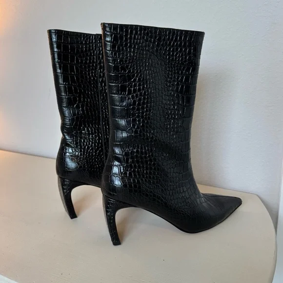 Alias Mae Jax Black Crocodile Mid Calf Boot
